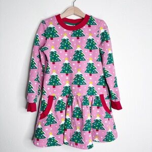 Mini Boden Christmas Tree Pink Sweatshirt Dress Size 7-8yrs EUC